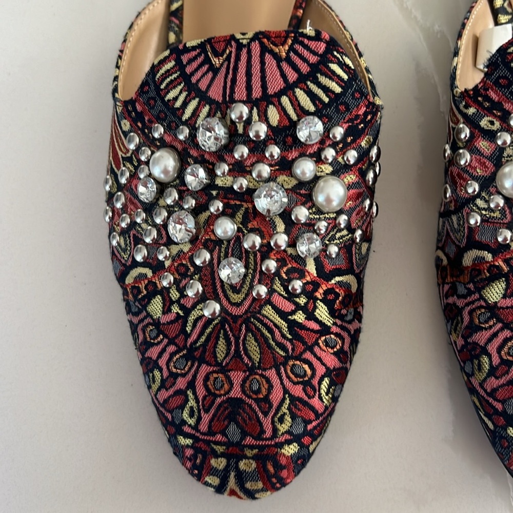 A New Day Brocade Rhinestone and Pearl Jewel Mule Shoes Red and Pink Womens 7.5 - Picture 6 of 15